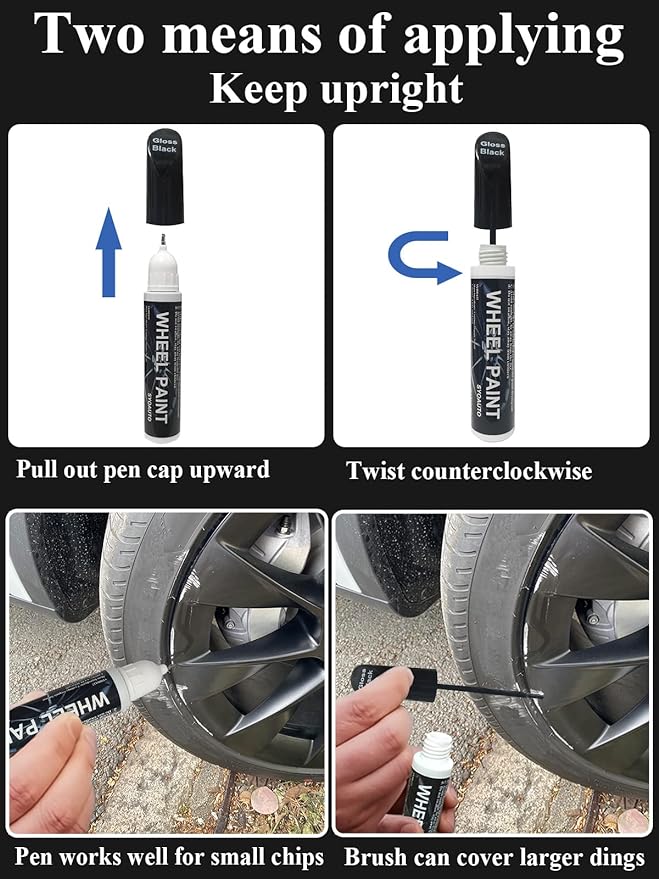 SYOAUTO Gloss Black Rim Touch Up Paint, Car Wheel Scratch Repair Touch Up Paint Pen, Universal Color Rim Wheel Paint (Gloss Black)