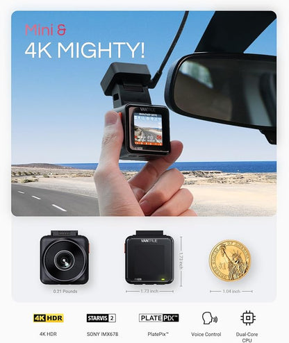 [Bundle-2 Items: Vantrue E1 Pro Dash Cam & Remote Control] 4K Mini Dashcam Front, STARVIS 2 IMX678 Night Vision HDR, Voice Control, GPS Car Cam for Minivan, Bus, RV, Car, Truck