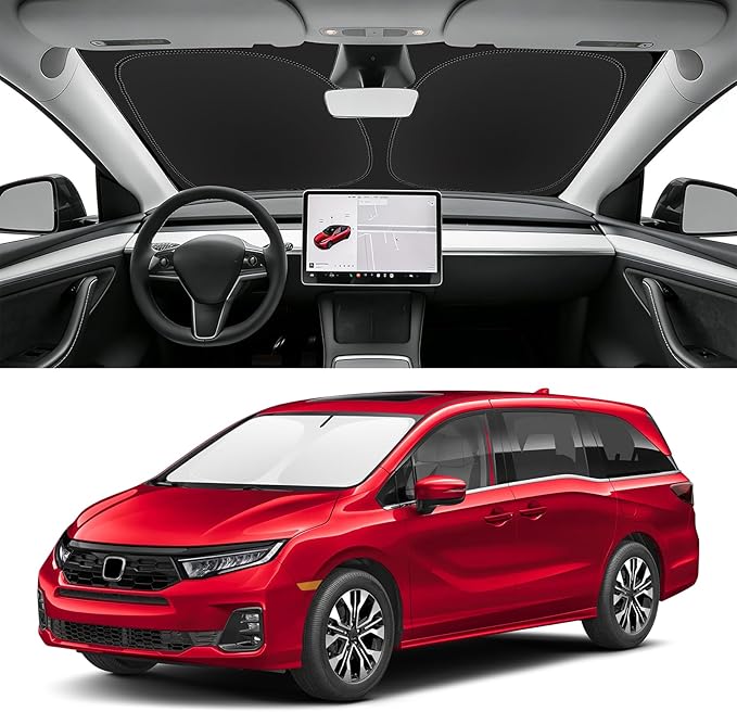 Custom Fit Windshield Sun Shade for Honda Odyssey 2018-2026 LX, EX, EX-L, Touring, Elite Minivan, Blocks UV & Heat, Front Window Sunshade Accessories, Easy Fold & Store Keep Your Car Cooler