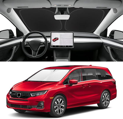 Custom Fit Windshield Sun Shade for Honda Odyssey 2018-2026 LX, EX, EX-L, Touring, Elite Minivan, Blocks UV & Heat, Front Window Sunshade Accessories, Easy Fold & Store Keep Your Car Cooler