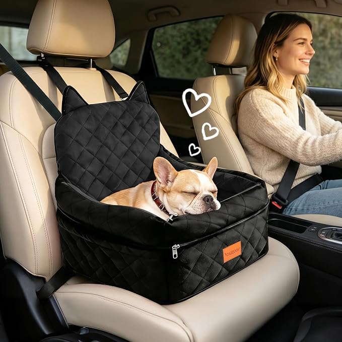 Dog Booster Car Seats for S/M Dogs Up to 35lbs,Pet Car Seat/Travel Bed with Washable&Removable Cover,Storage Pockets,Dog Safety Belt and Elevated Cushion Fits in Front/Back Seat