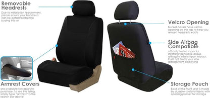FH Group Car Seat Covers Combo Full Set with Carpet Floor mats Steering Wheel Cover and Seat Belt Pads- Universal Fit for Cars Trucks and SUVs Black