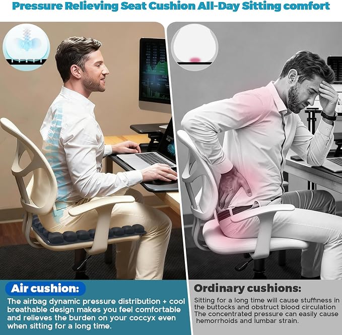 Inflatable Travel Seat Cushion, Airplane Seat Cushion for Long Flights & Car Rides, Portable Air Pad with Built-in Pump, Ergonomic Tailbone Buttocks Pain Relief for Office Chair, Wheelchair, Stadium