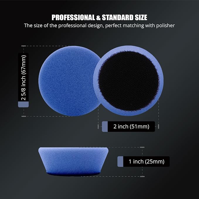 SPTA PRO Blue Mini High-Cut Foam Polishing Pad Sets, 5Pcs 2inch/50mm Sponge Polishing Buffing Pads, Car Foam Detail Polishing Pad Kit for Car Detail Polishing, Small Area Polishing -FF202-5