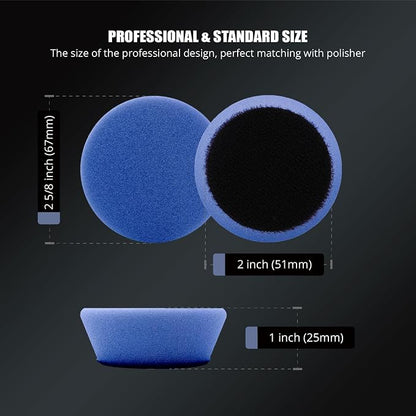 SPTA PRO Blue Mini High-Cut Foam Polishing Pad Sets, 5Pcs 2inch/50mm Sponge Polishing Buffing Pads, Car Foam Detail Polishing Pad Kit for Car Detail Polishing, Small Area Polishing -FF202-5