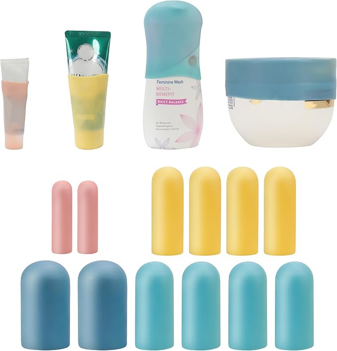 TRANOMOS Silicone Bottle Covers Travel Essentials for Women Men, Beach Vacation Essentials, Travel Size Toiletries Accessories, Cruise Ship Essentials 2026, Must Haves, Leak Proofing