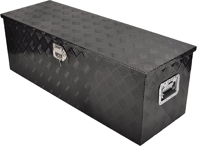44 Inch Aluminum Heavy Duty Truck Bed Tool Box Underbody Flatbox Truck Car Outdoor Trailer Pickup Toolbox,RV Storage OrganizerTrailer Storage W/Lock & Keys,5 Bar Tread,Black(44"X15"X15")