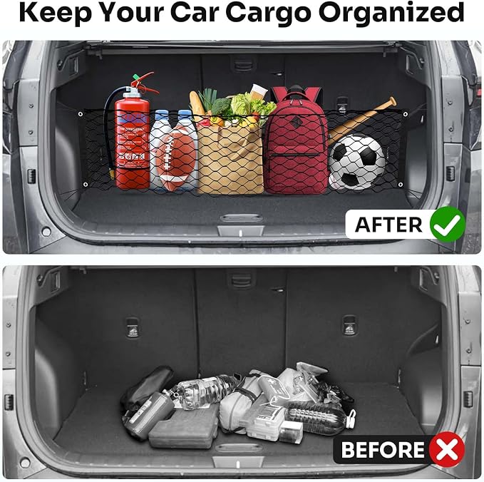 Canvcle Trunk Cargo Net for 2022-2025 2026 Hyundai Tucson Accessories Envelope Style Mesh Trunk Net Organizer and Storage Stretchable Adjustable Elastic Nylon Rear Cargo Netting with Hooks