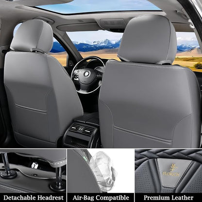 FLORICH Leather Seat Covers, Seat Covers Full Set, Car Seat Protectors 5 Seats, Automotive Seat Covers Fit for Most Cars Trucks SUV- Gray&Black