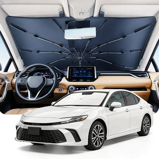 DMJN Umbrella Windshield Sun Shade for Toyota Camry (2011-2026), Car Sunshade for Front Windshield [Nano Ice-Crystal Coatings] UPF50+ Heat & UV Block, Protect Interior & Keep Cooler