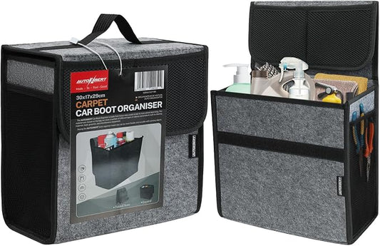 Car Trunk Organizer,Soft Felt Car Bag Organizer 12x7x12 inch Folding,for Honda CRV Civic Accord Ford Focus Fusion Toyota RAV4 Jeep SUV/Truck/Sedan（Gray