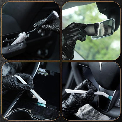7PCS Car Detailing Brush Set,Boars Bristle Car Cleaning Detail Brush kit,Ultra Soft No Scratch Car Dust Brush,Car Interior Detailing Brushes Kit,Detail Brush Car Detailing for Interior Exterior(black)