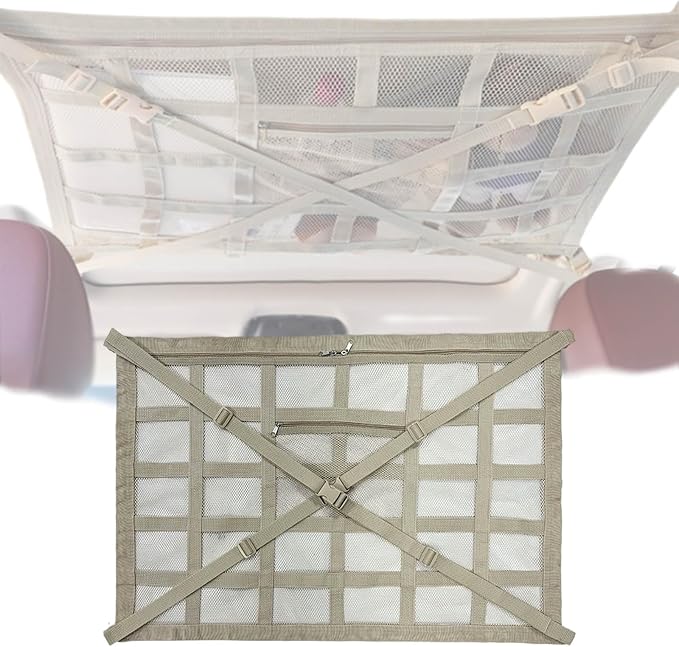 Overhead Car Organizer, Compatible with Jeep Gladiator Sport/Rubicon 2020-2025 Car Roof Storage Net Universal Car Ceiling Storage for Camping Storage Bag,Beige-Small