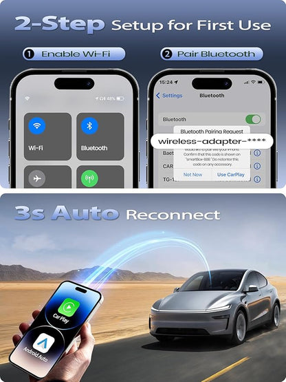 Mini Wireless CarPlay Adapter for Apple iPhone & Android Auto - Convert Wired to Wireless, Gold-Plated USB, Fast, Stable & Auto Reconnect in 5 Seconds, for OEM Wired Apple CarPlay Cars 2016+