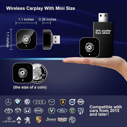 2025 Upgraded Wireless Carplay Adapter for iPhone, Plug&Play Auto-Connected Carplay Wireless Adapter Stable Fit for Cars-No Latency, BT5.3 CarPlay Dongle for Apple iPhone iOS 10+, Grey