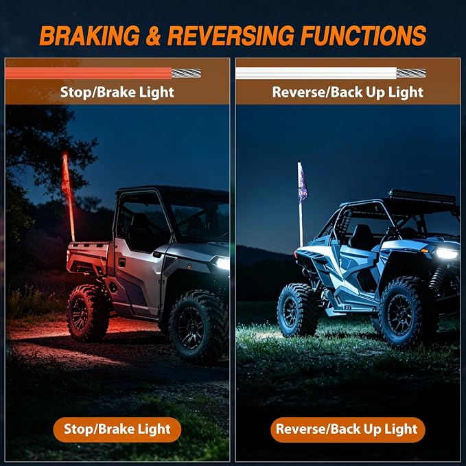 Nilight LED Whip Light 1PC 5FT Spiral RGB Antenna Whips with Spring Base, App/Remote Control DIY Chasing Patterns Brake & Reverse Lights for Side by Side ATV UTV RZR Can-Am Buggy Jeep