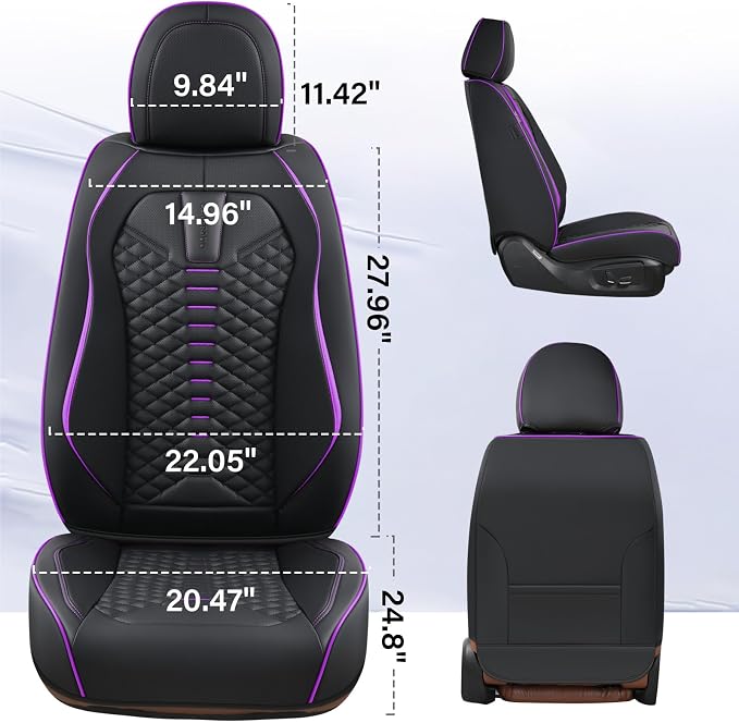 Coverado Car Seat Covers Front Seats, Nappa Leather Black&Purple Car Seat Cover, Automotive Seat Covers, Waterproof Driver Seat Protector, 2 Pack Front Seat Cover Car Seat Cushion Fit for Most Cars