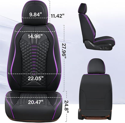 Coverado Car Seat Covers Front Seats, Nappa Leather Black&Purple Car Seat Cover, Automotive Seat Covers, Waterproof Driver Seat Protector, 2 Pack Front Seat Cover Car Seat Cushion Fit for Most Cars