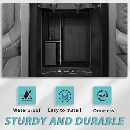BestEvMod Center Console Organizer Tray Compatible with 2022-2025 2026 Rivian R1T/R1S Removable Coin Holder Armrest Storage Box ABS Material with PVC Trim Accessories (V3 Black)