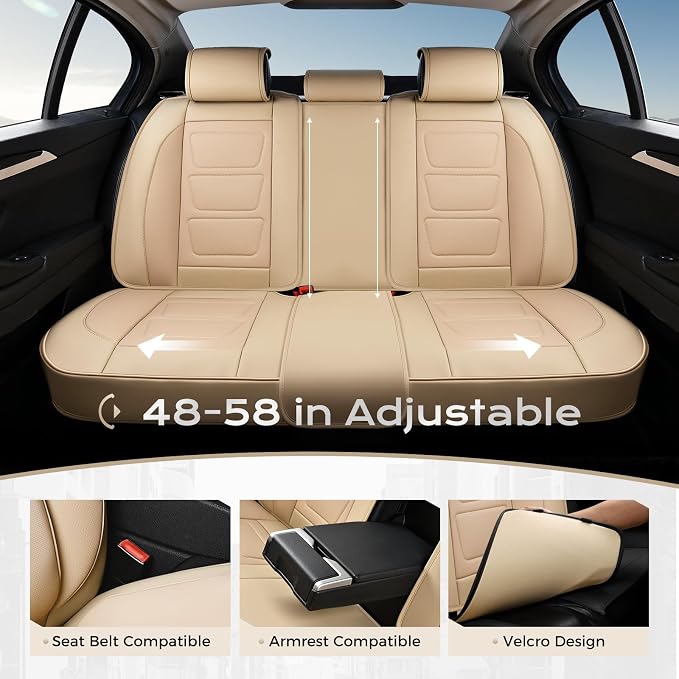 Coverado Car Seat Covers Full Set, Seat Covers for Cars, Front Seat Covers and Back Seat Cover Waterproof Leather Automotive Seat Cover, Universal Car Interior Protectors Cushion for Most Cars