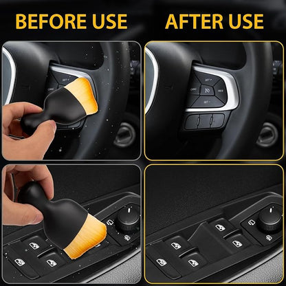 Car Detailing Brush Dusting Brush, Car Interior Detailing Brush (4Pcs) – Soft Bristle Interior Cleaning Tool with Curved Design, Auto Detailing Dust Brush with Protective Cover