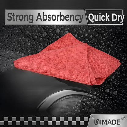 UNIMADE Shop Towel Rag, 200 Pack Reusable Rags Bulk Microfiber Cleaning Cloth Lint Free Towels for Car Kitchen Automotive Bar Mechanic Restaurant Garage, 11.5"x 11.5", Red