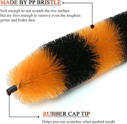 TAKAVU Master Wheel & Tire Brush, Easy Reach Wheel and Rim Detailing Brush Long Soft Bristle, Car Tire Brush, Wheel Scrub Brush, Multipurpose use for Wheels Rims Exhaust Tips Motorcycles (Orange)