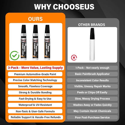 Touch Up Paint for Cars, 3-Pack - Pearl Black Car Scratch Repair Pen, Color Accurate Automotive Touch Up Paint, Long-Lasting Scratch Resistance, Fast-Drying & User-Friendly, Safe & Water-Resistant for Automotive & Household Touch-Ups