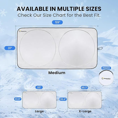 Magnelex Car Windshield Sunshade – Double-Layer Design for 2X Heat Blocking, Blocks UV Rays, Foldable Sun Shade for Cars, Trucks & SUVs, Keeps Interior Cooler, Medium (59 x 31 in)
