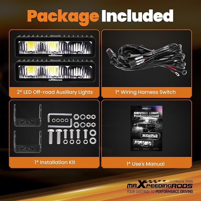 maXpeedingrods 6.7 Inch LED Light Bar, 60W Offroad Lights 6000LM Spot Beam, IP67 Waterproof LED Light Pods with Wiring Harness for Jeep Ford Toyota Trucks SUV ATV UTV Boat Motorcycles Pickup, 2 Pcs