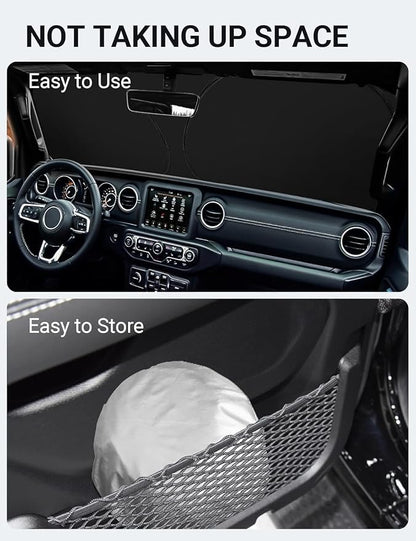 Proadsy Windshield Sun Shade Custom Fit Jeep Wrangler JL JLU & Gladiator JT 2018-2024 2025 2026 4-Layer Foldable Front Sunshade Protector Sun Visor Blocks UV Rays Keep Car Cooler Accessories