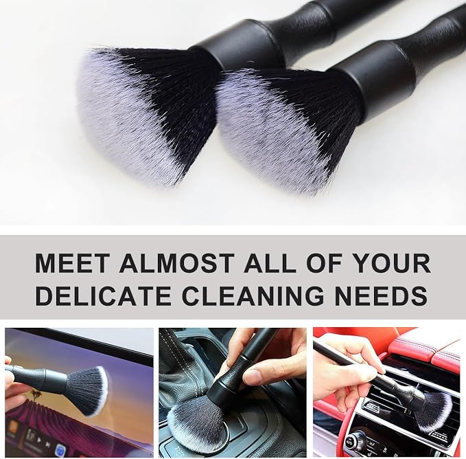 2 Microfiber Detailing Brushes, Car Interior Detailing Brush for Air Vent,Dashboard, Leather,Cleaning Tool Efficient Dust Removal for Car Interior, Computers, Keyboards, Digital Device