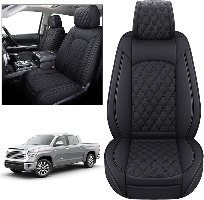YIERTAI Seat Covers Compatible with Toyota Tundra for 2008-2025 2026 Crewmax Double Cab SR5 Limited Platinum TRD Pro Truck Waterproof Leather Seat Covers(2 PCS Front only/Black)