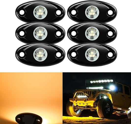 6 Pods LED Rock Lights, Ampper Waterproof LED Neon Underglow Light for Car Truck ATV UTV SUV Offroad Boat Underbody Glow Trail Rig Lamp (Yellow)