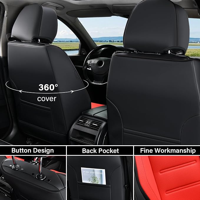Coverado Car Seat Covers, Front Covers for Cars, Car Seat Cover Front Seats, Car Seat Protector Waterproof, Leather Car Seat Cushion, Universal Interior Covers Seat Protectors for Most Cars