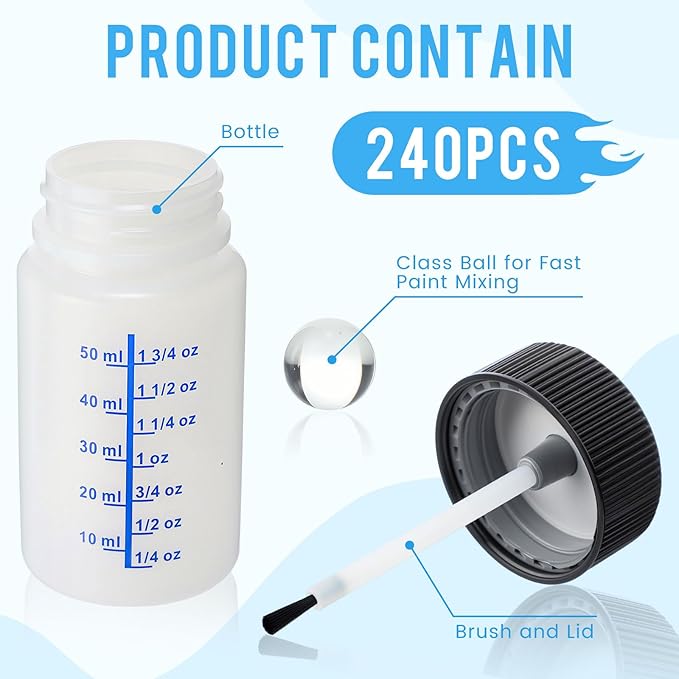 Mumufy 240 Pcs Touch up Paint Bottles with Brush and Lid Empty Touch up Bottle with Mixing Balls 2 oz Fluid Capacity Leftover Paint Container for Car Scratches Repair (Black,Blue)
