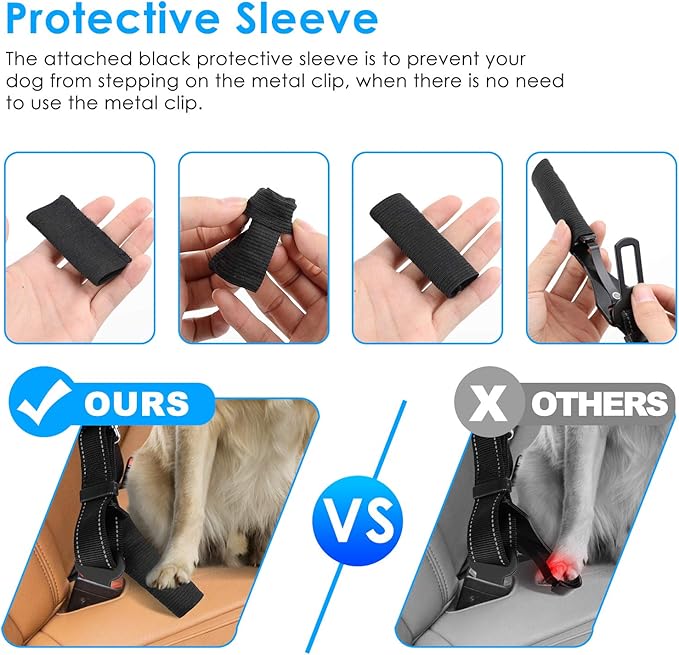 URPOWER 3-in-1 Dog Seat Belt for Car, 2 Pack Adjustable Bungee Dog Car Harness with Seatbelt Buckle & Latch Hook, Reflective & 360° Swivel Heavy Duty Pet Safety Belts for Dogs and Cats