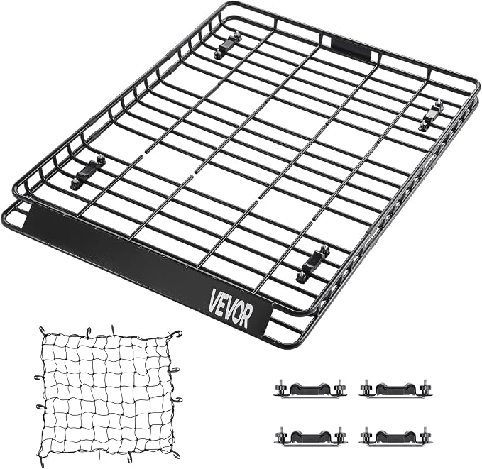 VEVOR Roof Rack Basket, 64 x 50 x 4.1 in, Universal Rooftop Cargo Carrier with Two 35.4 x 39.4 in Cargo Net,150 lbs Max Car Top Luggage Holder, 4.1 in Fence, Anti-Rust Alloy Steel, for SUV Truck Car