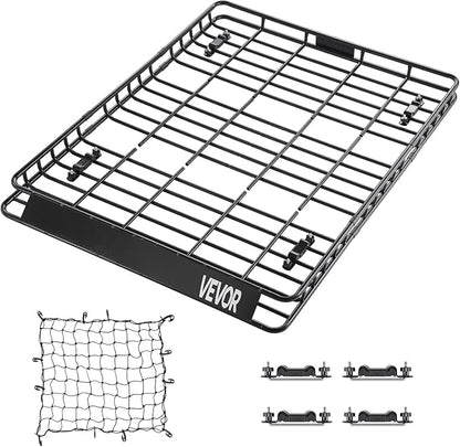 VEVOR Roof Rack Basket, 64 x 50 x 4.1 in, Universal Rooftop Cargo Carrier with Two 35.4 x 39.4 in Cargo Net,150 lbs Max Car Top Luggage Holder, 4.1 in Fence, Anti-Rust Alloy Steel, for SUV Truck Car