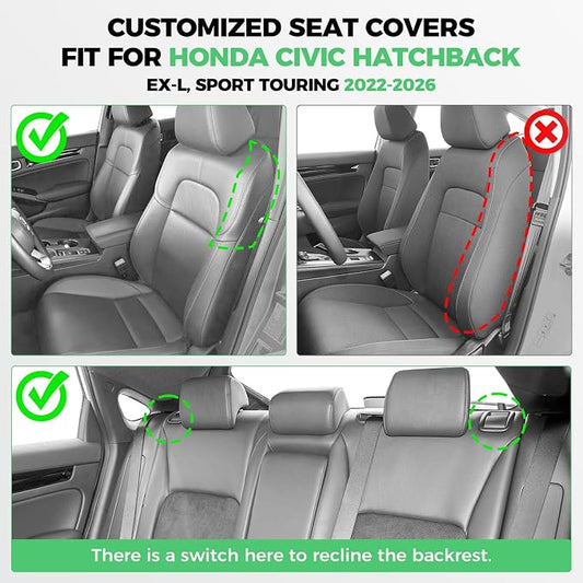 for Honda Civic Leather Seat Covers, Hatchback EX-L Sport Touring 2022-2026, Custom Fit Car Seat Cover Full Set, Waterproof Accessories, Black Red (60/40 Split Benches-with Rear Armrest)
