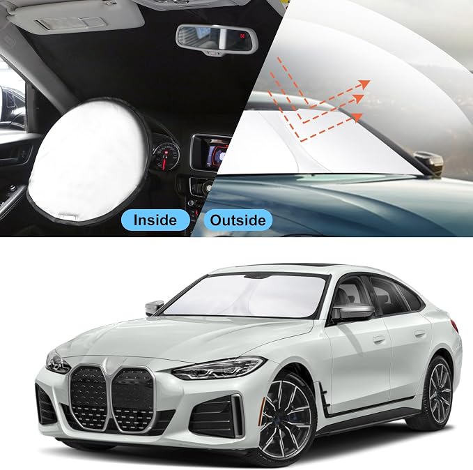 TINGLU Sun Shade for BMW i4 M50 2022-2024 2025 Accessories Windshield Sun Shade Window Shade UV Rays Protection Sun Visor Cover with Steering Wheel Sunshade Storage Bag