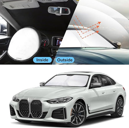 TINGLU Sun Shade for BMW i4 M50 2022-2024 2025 Accessories Windshield Sun Shade Window Shade UV Rays Protection Sun Visor Cover with Steering Wheel Sunshade Storage Bag