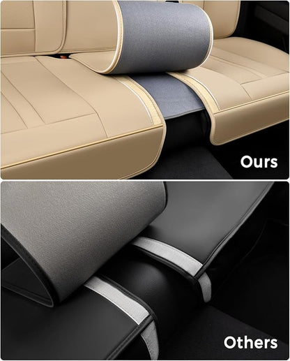 Huidasource Beige Back Seat Cover Luxury Nappa Leather, Rear Seat Cover with Velcro Adjustable, Ventilation Holes, Seat Belts, Child Seats, Car Back Seat Covers Fit for Most Cars SUV Trucks, Beige
