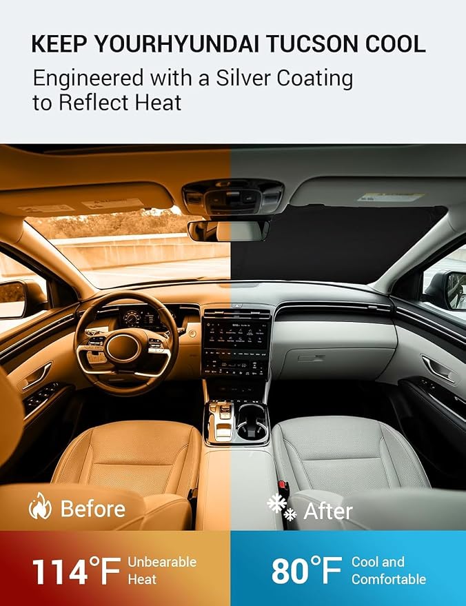 Proadsy Windshield Sun Shade for Hyundai Tucson 2026 2025 2024 2023 2022 Front Window Sunshade Protector Foldable Sun Visor Blocks UV Rays Keep Car Cooler