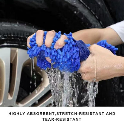 Microfiber Car Wash Sponge, Scratch-Free Vehicle Washing Mitt with Chenille & Mesh Sides, Highly Absorbent Sponge Lint-Free Cleaning Tool for Car Washing & Detailing (Blue)
