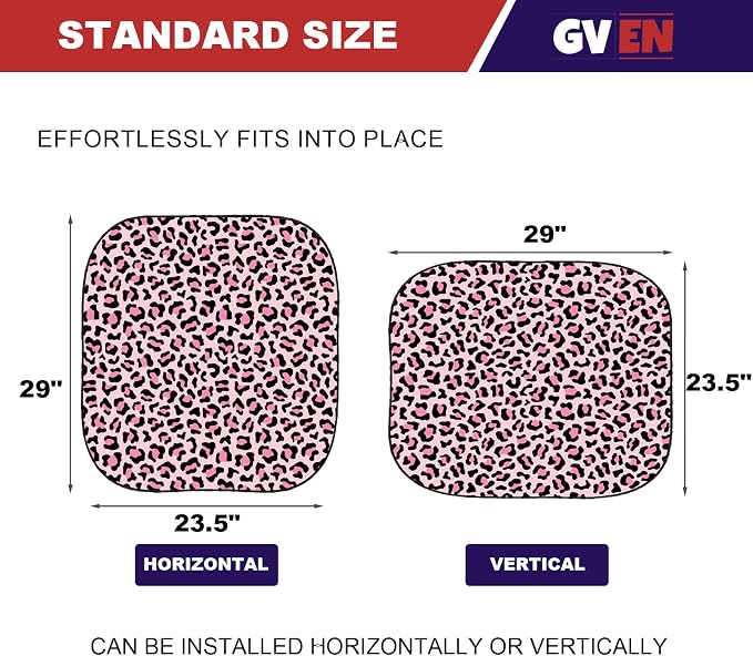 Gven Windshield Sun Shade 2pcs with Bonus Pink Car Sunshade for Front Window Shades 2025 Technology Reflect UV and Heat Sun Visor Automotive Interior Accessories Sun Protection (Pink Leopard, S)