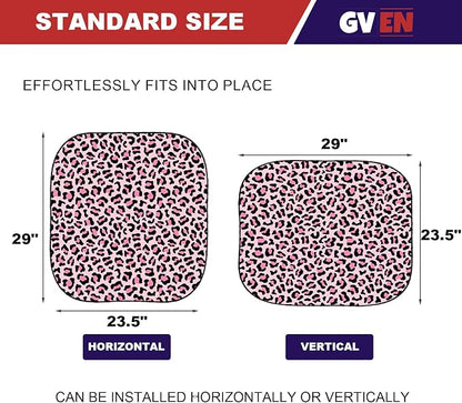 Gven Windshield Sun Shade 2pcs with Bonus Pink Car Sunshade for Front Window Shades 2025 Technology Reflect UV and Heat Sun Visor Automotive Interior Accessories Sun Protection (Pink Leopard, S)