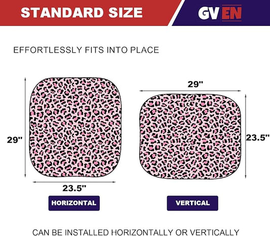 Gven Windshield Sun Shade 2pcs with Bonus Pink Car Sunshade for Front Window Shades 2025 Technology Reflect UV and Heat Sun Visor Automotive Interior Accessories Sun Protection (Pink Leopard, S)