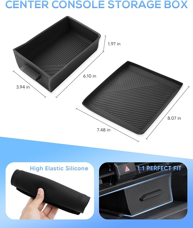 Autorder 2PCS Center Console Organizer Tray for 2026 Toyota RAV4 LE SE XLE Premium XSE Woodland Limited - Under Screen Insert Storage Drawer - Silicone Black
