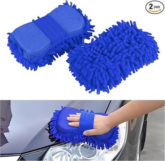 2PCS Microfiber Car Wash Sponge, Double Sided Chenille Microfiber Car Wash Mitt, Scratch Free & Lint Free, Absorbent Automotive Washing Sponges, Auto Cleaning Supplies (Royal Blue)